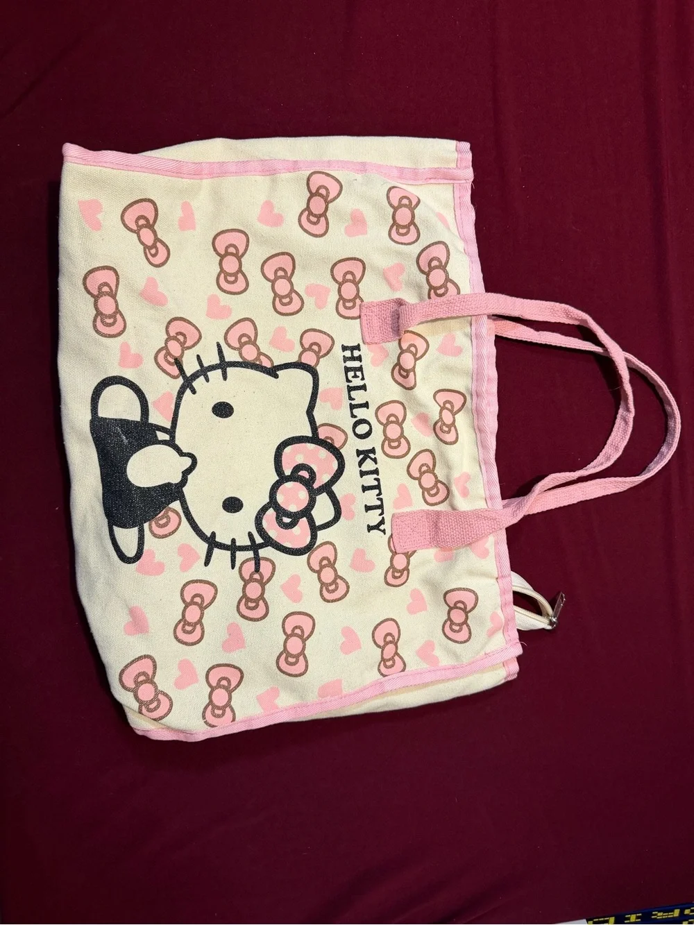 Hello Kitty Pink and Cream Canvas Kids Tote with Bow Pattern